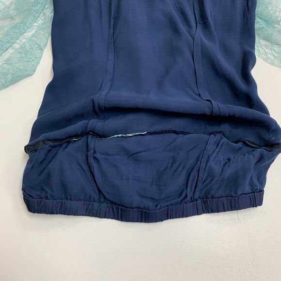 Anthropologie Slip Dress Womens 6 Navy Lace Trimmed Satin Back Zip Shelf Bra - Picture 11 of 16